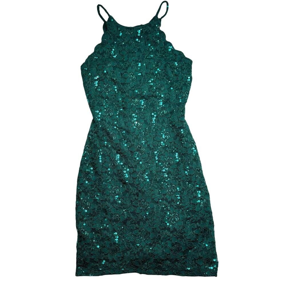 IN San Francisco Juniors 5 Emerald Green Sequin Lace Halter Bodycon Mini Dress